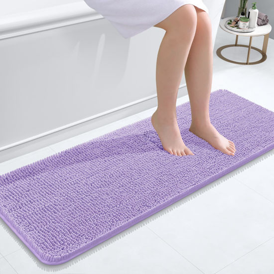 Picture of OLANLY Bathroom Rugs 47x17, Extra Soft Absorbent Chenille Bath Rugs, Rubber Backing Quick Dry, Machine Washable Bath Mats for Bathroom Floor, Tub and Shower, Home Decor Accessories, Lavender