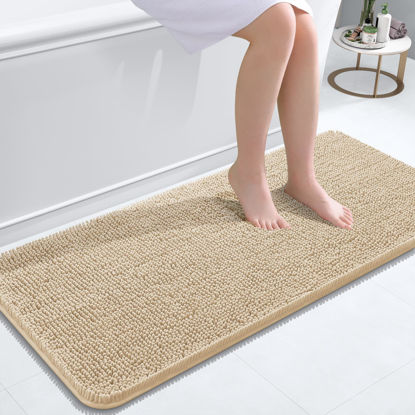Picture of OLANLY Bathroom Rugs 47x20, Extra Soft Absorbent Chenille Bath Rugs, Rubber Backing Quick Dry, Machine Washable Bath Mats for Bathroom Floor, Tub and Shower, Home Decor Accessories, Beige