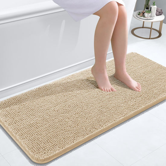 Picture of OLANLY Bathroom Rugs 47x20, Extra Soft Absorbent Chenille Bath Rugs, Rubber Backing Quick Dry, Machine Washable Bath Mats for Bathroom Floor, Tub and Shower, Home Decor Accessories, Beige