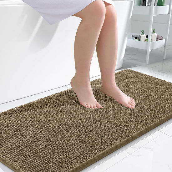 Picture of OLANLY Bathroom Rugs 47x24, Extra Soft Absorbent Chenille Bath Rugs, Rubber Backing Quick Dry, Machine Washable Bath Mats for Bathroom Floor, Tub and Shower, Home Decor Accessories, Tan