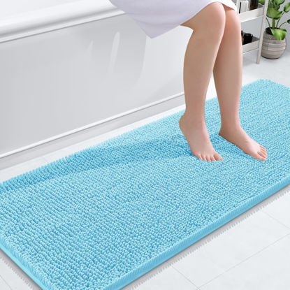 Picture of OLANLY Bathroom Rugs 59x24, Extra Soft Absorbent Chenille Bath Rugs, Rubber Backing Quick Dry, Machine Washable Bath Mats for Bathroom Floor, Tub and Shower, Home Decor Accessories, Sky Blue