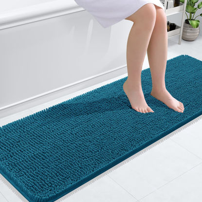 Picture of OLANLY Bathroom Rugs 59x20, Extra Soft Absorbent Chenille Bath Rugs, Rubber Backing Quick Dry, Machine Washable Bath Mats for Bathroom Floor, Tub and Shower, Home Decor Accessories, Peacock Blue