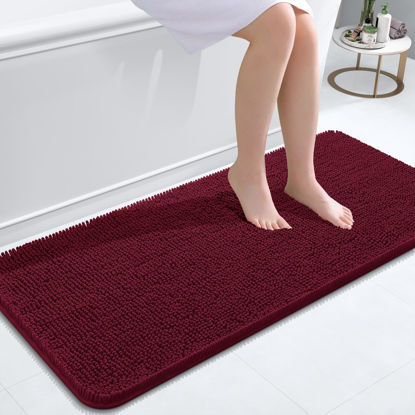 Picture of OLANLY Bathroom Rugs 47x20, Extra Soft Absorbent Chenille Bath Rugs, Rubber Backing Quick Dry, Machine Washable Bath Mats for Bathroom Floor, Tub and Shower, Home Decor Accessories, Burgundy