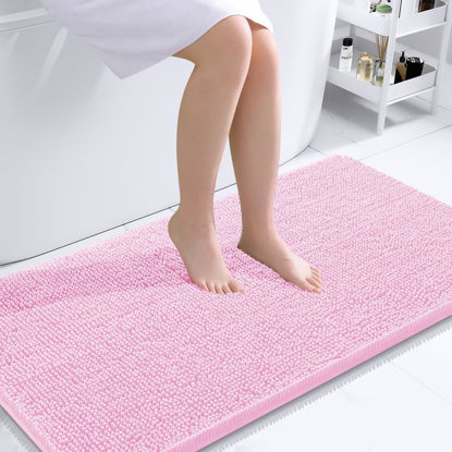 Picture of OLANLY Bathroom Rugs 44x24, Extra Soft Absorbent Chenille Bath Rugs, Rubber Backing Quick Dry, Machine Washable Bath Mats for Bathroom Floor, Tub and Shower, Home Decor Accessories, Pink