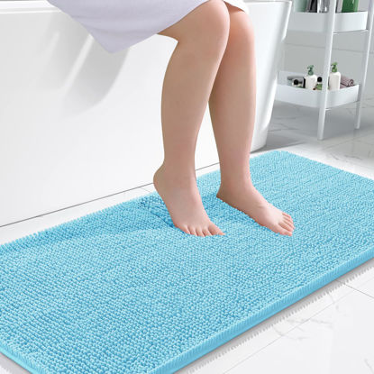 Picture of OLANLY Bathroom Rugs 47x24, Extra Soft Absorbent Chenille Bath Rugs, Rubber Backing Quick Dry, Machine Washable Bath Mats for Bathroom Floor, Tub and Shower, Home Decor Accessories, Sky Blue