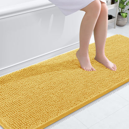 Picture of OLANLY Bathroom Rugs 70x24, Extra Soft Absorbent Chenille Bath Rugs, Rubber Backing Quick Dry, Machine Washable Bath Mats for Bathroom Floor, Tub and Shower, Home Decor Accessories, Yellow