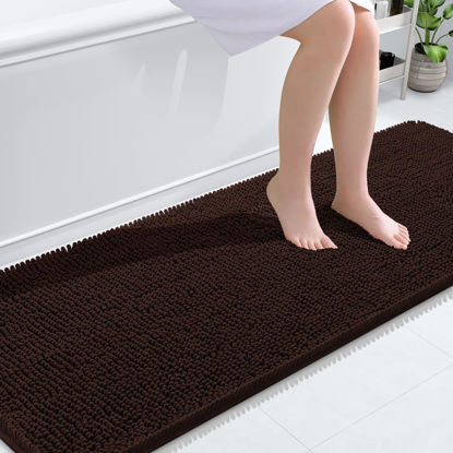 Picture of OLANLY Bathroom Rugs 70x24, Extra Soft Absorbent Chenille Bath Rugs, Rubber Backing Quick Dry, Machine Washable Bath Mats for Bathroom Floor, Tub and Shower, Home Decor Accessories, Brown