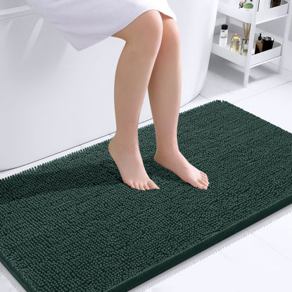 Picture of OLANLY Bathroom Rugs 44x24, Extra Soft Absorbent Chenille Bath Rugs, Rubber Backing Quick Dry, Machine Washable Bath Mats for Bathroom Floor, Tub and Shower, Home Decor Accessories, Blackish Green