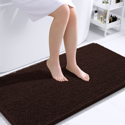 Picture of OLANLY Bathroom Rugs 44x24, Extra Soft Absorbent Chenille Bath Rugs, Rubber Backing Quick Dry, Machine Washable Bath Mats for Bathroom Floor, Tub and Shower, Home Decor Accessories, Brown