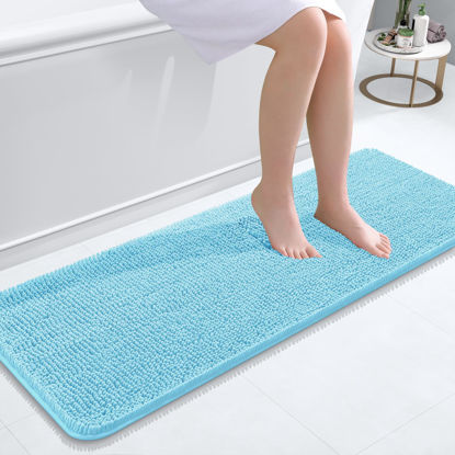 Picture of OLANLY Bathroom Rugs 47x17, Extra Soft Absorbent Chenille Bath Rugs, Rubber Backing Quick Dry, Machine Washable Bath Mats for Bathroom Floor, Tub and Shower, Home Decor Accessories, Sky Blue