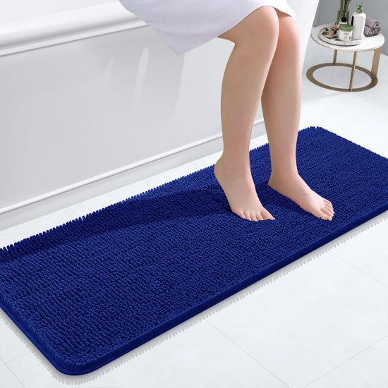 Picture of OLANLY Bathroom Rugs 47x17, Extra Soft Absorbent Chenille Bath Rugs, Rubber Backing Quick Dry, Machine Washable Bath Mats for Bathroom Floor, Tub and Shower, Home Decor Accessories, Royal Blue