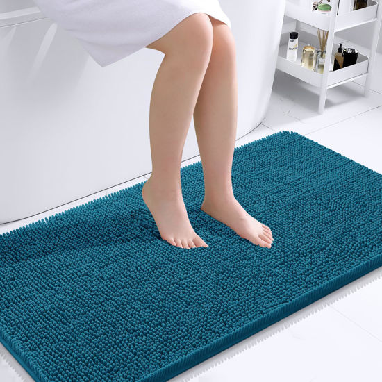 Picture of OLANLY Bathroom Rugs 44x24, Extra Soft Absorbent Chenille Bath Rugs, Rubber Backing Quick Dry, Machine Washable Bath Mats for Bathroom Floor, Tub and Shower, Home Decor Accessories, Peacock Blue