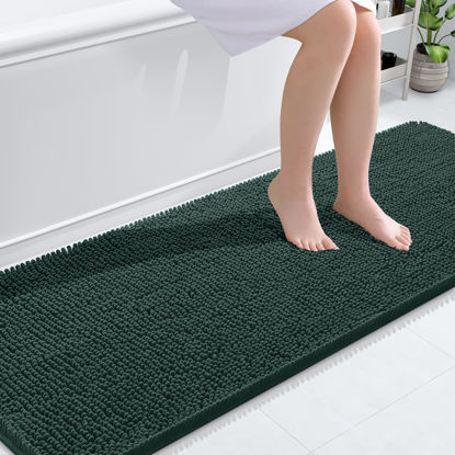 Picture of OLANLY Bathroom Rugs 70x24, Extra Soft Absorbent Chenille Bath Rugs, Rubber Backing Quick Dry, Machine Washable Bath Mats for Bathroom Floor, Tub and Shower, Home Decor Accessories, Blackish Green