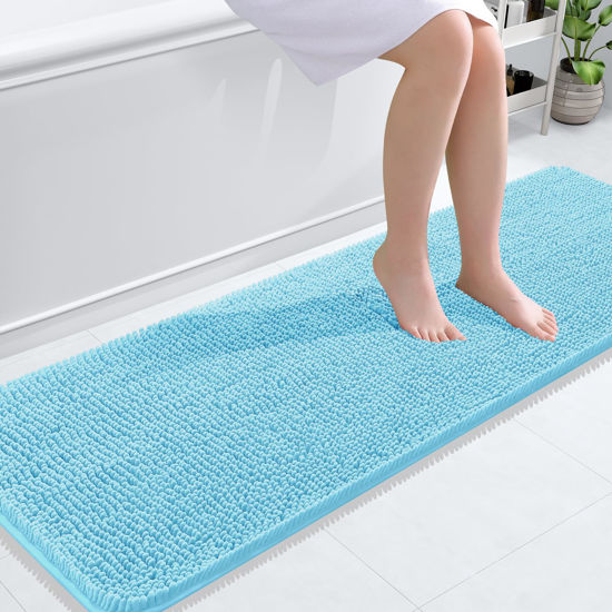 Picture of OLANLY Bathroom Rugs 59x20, Extra Soft Absorbent Chenille Bath Rugs, Rubber Backing Quick Dry, Machine Washable Bath Mats for Bathroom Floor, Tub and Shower, Home Decor Accessories, Sky Blue