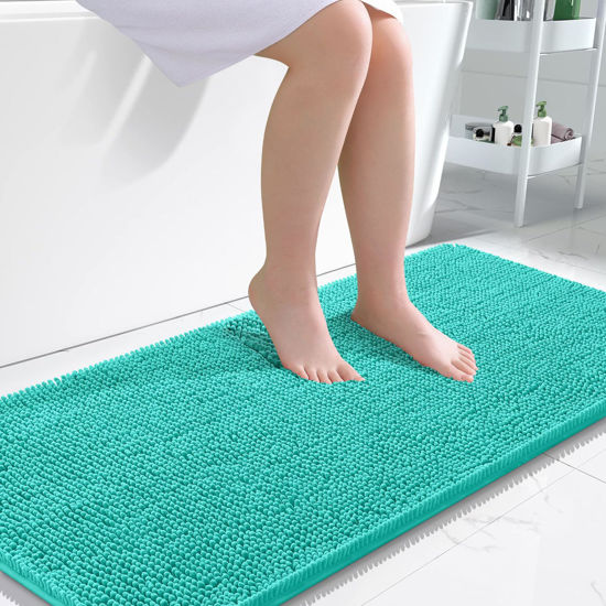 Picture of OLANLY Bathroom Rugs 47x24, Extra Soft Absorbent Chenille Bath Rugs, Rubber Backing Quick Dry, Machine Washable Bath Mats for Bathroom Floor, Tub and Shower, Home Decor Accessories, Teal