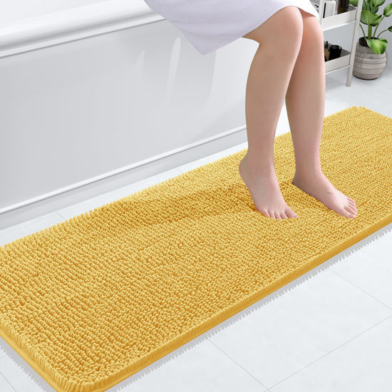 Picture of OLANLY Bathroom Rugs 59x20, Extra Soft Absorbent Chenille Bath Rugs, Rubber Backing Quick Dry, Machine Washable Bath Mats for Bathroom Floor, Tub and Shower, Home Decor Accessories, Yellow
