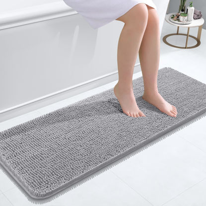 Picture of OLANLY Bathroom Rugs 47x17, Extra Soft Absorbent Chenille Bath Rugs, Rubber Backing Quick Dry, Machine Washable Bath Mats for Bathroom Floor, Tub and Shower, Home Decor Accessories, Light Grey