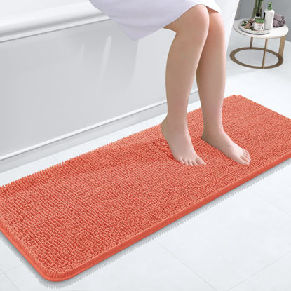 Picture of OLANLY Bathroom Rugs 47x17, Extra Soft Absorbent Chenille Bath Rugs, Rubber Backing Quick Dry, Machine Washable Bath Mats for Bathroom Floor, Tub and Shower, Home Decor Accessories, Coral