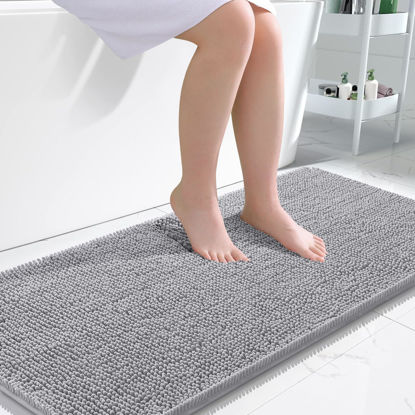 Picture of OLANLY Bathroom Rugs 47x24, Extra Soft Absorbent Chenille Bath Rugs, Rubber Backing Quick Dry, Machine Washable Bath Mats for Bathroom Floor, Tub and Shower, Home Decor Accessories, Light Grey