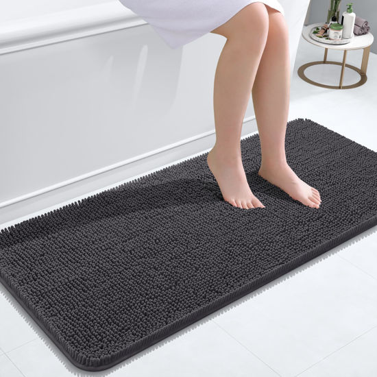 Picture of OLANLY Bathroom Rugs 47x20, Extra Soft Absorbent Chenille Bath Rugs, Rubber Backing Quick Dry, Machine Washable Bath Mats for Bathroom Floor, Tub and Shower, Home Decor Accessories, Dark Grey