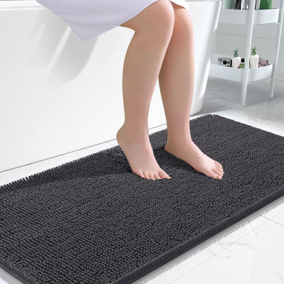 Picture of OLANLY Bathroom Rugs 47x24, Extra Soft Absorbent Chenille Bath Rugs, Rubber Backing Quick Dry, Machine Washable Bath Mats for Bathroom Floor, Tub and Shower, Home Decor Accessories, Dark Grey
