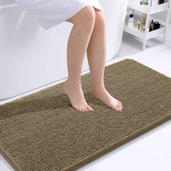 Picture of OLANLY Bathroom Rugs 44x24, Extra Soft Absorbent Chenille Bath Rugs, Rubber Backing Quick Dry, Machine Washable Bath Mats for Bathroom Floor, Tub and Shower, Home Decor Accessories, Tan