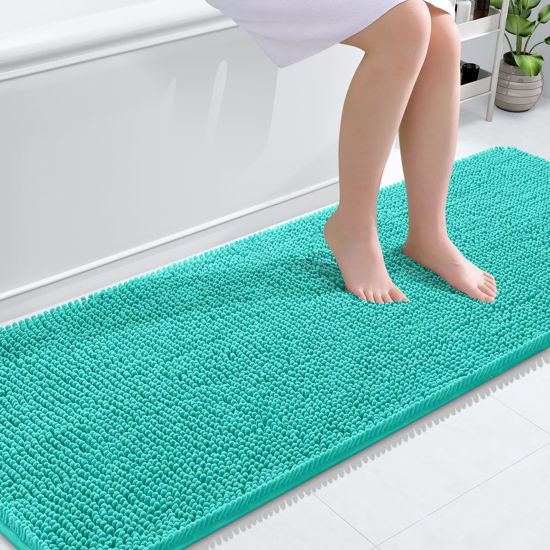 Picture of OLANLY Bathroom Rugs 70x24, Extra Soft Absorbent Chenille Bath Rugs, Rubber Backing Quick Dry, Machine Washable Bath Mats for Bathroom Floor, Tub and Shower, Home Decor Accessories, Teal
