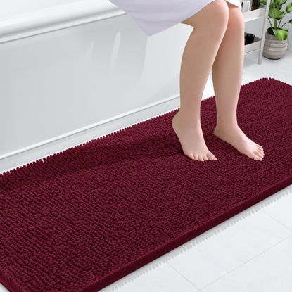 Picture of OLANLY Bathroom Rugs 70x24, Extra Soft Absorbent Chenille Bath Rugs, Rubber Backing Quick Dry, Machine Washable Bath Mats for Bathroom Floor, Tub and Shower, Home Decor Accessories, Burgundy