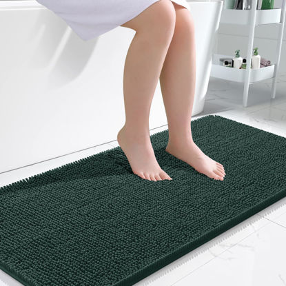 Picture of OLANLY Bathroom Rugs 47x24, Extra Soft Absorbent Chenille Bath Rugs, Rubber Backing Quick Dry, Machine Washable Bath Mats for Bathroom Floor, Tub and Shower, Home Decor Accessories, Blackish Green