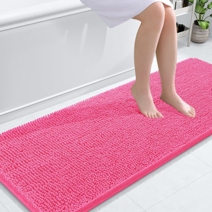 Picture of OLANLY Bathroom Rugs 59x24, Extra Soft Absorbent Chenille Bath Rugs, Rubber Backing Quick Dry, Machine Washable Bath Mats for Bathroom Floor, Tub and Shower, Home Decor Accessories, Hot Pink