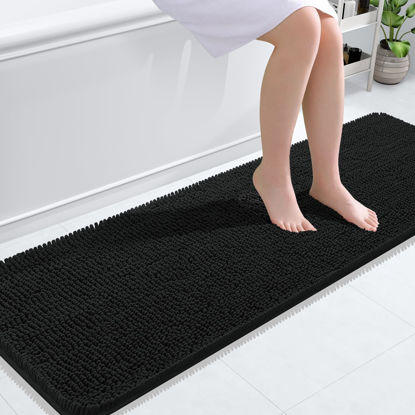 Picture of OLANLY Bathroom Rugs 59x20, Extra Soft Absorbent Chenille Bath Rugs, Rubber Backing Quick Dry, Machine Washable Bath Mats for Bathroom Floor, Tub and Shower, Home Decor Accessories, Black