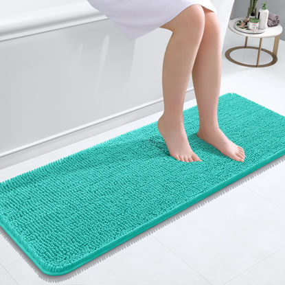 Picture of OLANLY Bathroom Rugs 47x17, Extra Soft Absorbent Chenille Bath Rugs, Rubber Backing Quick Dry, Machine Washable Bath Mats for Bathroom Floor, Tub and Shower, Home Decor Accessories, Teal