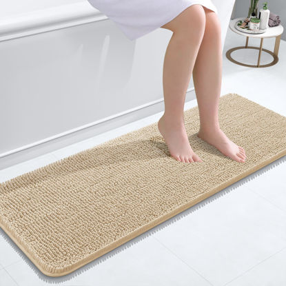 Picture of OLANLY Bathroom Rugs 47x17, Extra Soft Absorbent Chenille Bath Rugs, Rubber Backing Quick Dry, Machine Washable Bath Mats for Bathroom Floor, Tub and Shower, Home Decor Accessories, Beige