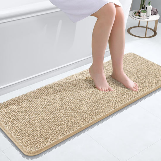 Picture of OLANLY Bathroom Rugs 47x17, Extra Soft Absorbent Chenille Bath Rugs, Rubber Backing Quick Dry, Machine Washable Bath Mats for Bathroom Floor, Tub and Shower, Home Decor Accessories, Beige