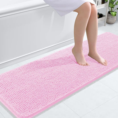 Picture of OLANLY Bathroom Rugs 59x20, Extra Soft Absorbent Chenille Bath Rugs, Rubber Backing Quick Dry, Machine Washable Bath Mats for Bathroom Floor, Tub and Shower, Home Decor Accessories, Pink