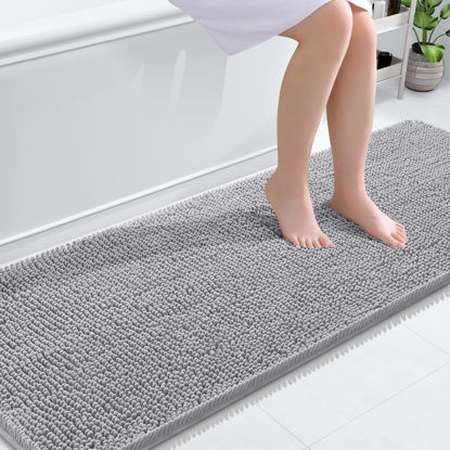 Picture of OLANLY Bathroom Rugs 70x24, Extra Soft Absorbent Chenille Bath Rugs, Rubber Backing Quick Dry, Machine Washable Bath Mats for Bathroom Floor, Tub and Shower, Home Decor Accessories, Light Grey