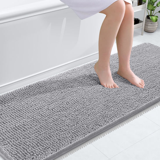 Picture of OLANLY Bathroom Rugs 70x24, Extra Soft Absorbent Chenille Bath Rugs, Rubber Backing Quick Dry, Machine Washable Bath Mats for Bathroom Floor, Tub and Shower, Home Decor Accessories, Light Grey
