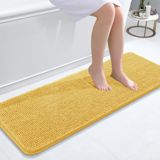 Picture of OLANLY Bathroom Rugs 47x17, Extra Soft Absorbent Chenille Bath Rugs, Rubber Backing Quick Dry, Machine Washable Bath Mats for Bathroom Floor, Tub and Shower, Home Decor Accessories, Yellow