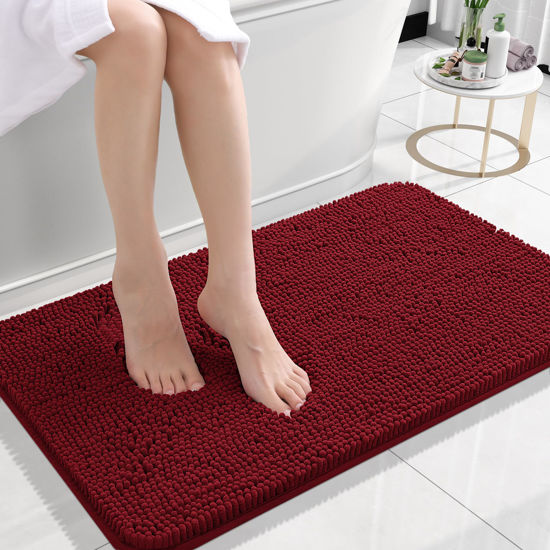 Picture of OLANLY Bathroom Rugs 24x16, Extra Soft Absorbent Chenille Bath Rugs, Rubber Backing Quick Dry, Machine Washable Bath Mats for Bathroom Floor, Tub and Shower, Home Decor Accessories, Red