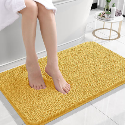 Picture of OLANLY Bathroom Rugs 24x16, Extra Soft Absorbent Chenille Bath Rugs, Rubber Backing Quick Dry, Machine Washable Bath Mats for Bathroom Floor, Tub and Shower, Home Decor Accessories, Yellow