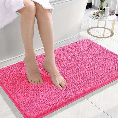 Picture of OLANLY Bathroom Rugs 24x16, Extra Soft Absorbent Chenille Bath Rugs, Rubber Backing Quick Dry, Machine Washable Bath Mats for Bathroom Floor, Tub and Shower, Home Decor Accessories, Hot Pink