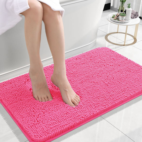 Picture of OLANLY Bathroom Rugs 24x16, Extra Soft Absorbent Chenille Bath Rugs, Rubber Backing Quick Dry, Machine Washable Bath Mats for Bathroom Floor, Tub and Shower, Home Decor Accessories, Hot Pink
