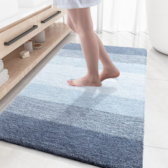 Picture of OLANLY Bathroom Rugs Mat 59x35, Extra Soft Absorbent Microfiber Bath Rugs, Rubber Backing, Quick Dry, Machine Washable Bath Mats for Bathroom Floor, Tub, Shower and Home Decor Accessories, Blue