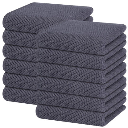 Picture of Homaxy 100% Cotton Waffle Weave Kitchen Dish Towels, Ultra Soft Absorbent Quick Drying Cleaning Towel, 13x28 Inches, 12-Pack, Dark Grey