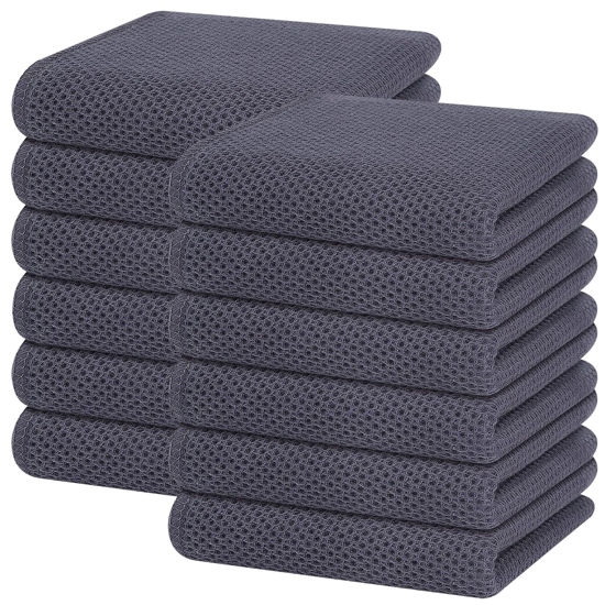 Picture of Homaxy 100% Cotton Waffle Weave Kitchen Dish Towels, Ultra Soft Absorbent Quick Drying Cleaning Towel, 13x28 Inches, 12-Pack, Dark Grey