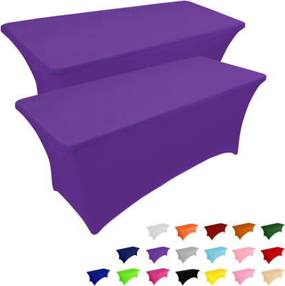 Picture of IVAPUPU 2 Pack 4FT Table Cloth for Rectangular Fitted Events Stretch Purple Table Covers Washable Table Cover Spandex Tablecloth Table Protector for Party, Wedding, Cocktail, Banquet, Festival