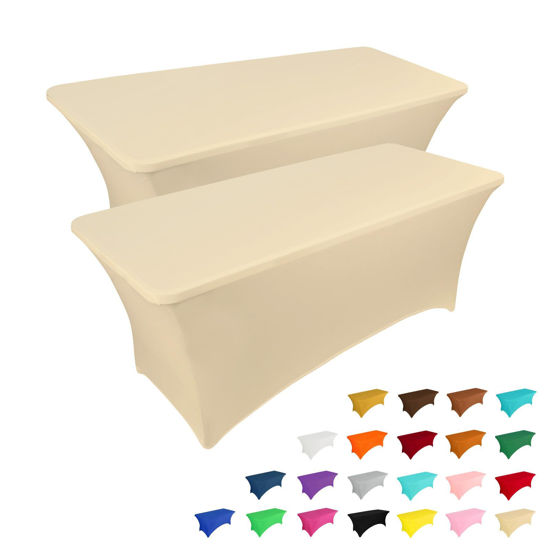 Picture of IVAPUPU 2 Pack 4FT Table Cloth for Rectangular Fitted Events Stretch Champagne Table Covers Washable Table Cover Spandex Tablecloth Table Protector for Party, Wedding, Cocktail, Banquet, Festival
