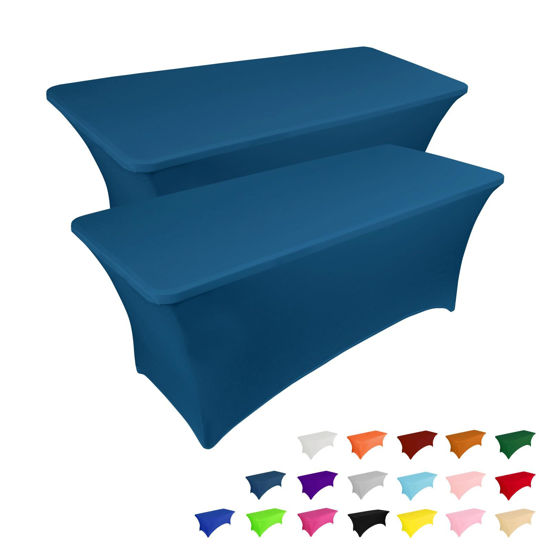 Picture of IVAPUPU 2 Pack 4FT Table Cloth for Rectangular Fitted Events Stretch Jean Blue Table Covers Washable Table Cover Spandex Tablecloth Table Protector for Party, Wedding, Cocktail, Banquet, Festival