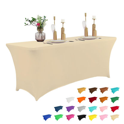 Picture of IVAPUPU 6FT Table Cloth for Rectangular Fitted Events Stretch Champagne Table Covers Washable Table Cover Spandex Tablecloth Table Protector for Party, Wedding, Cocktail, Banquet, Festival
