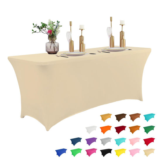 Picture of IVAPUPU 6FT Table Cloth for Rectangular Fitted Events Stretch Champagne Table Covers Washable Table Cover Spandex Tablecloth Table Protector for Party, Wedding, Cocktail, Banquet, Festival